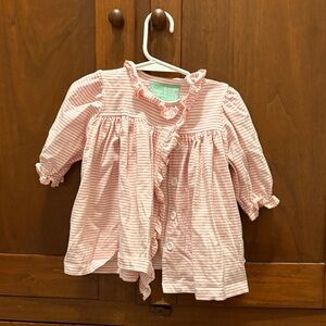 Sage&Lilly- Seersucker Ruffle-Trim Pink Striped Girls' Shirt